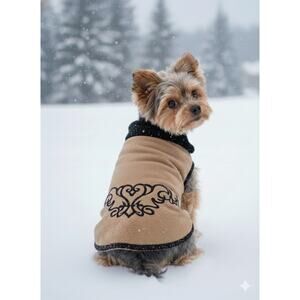 Tan And Black Austin Coterie Dog Coat Size 10 Faux Fur Collar Western Scroll
